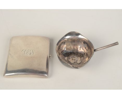 A late Victorian silver cigarette case and a George III silver punch ladle set a coin. 4oz.