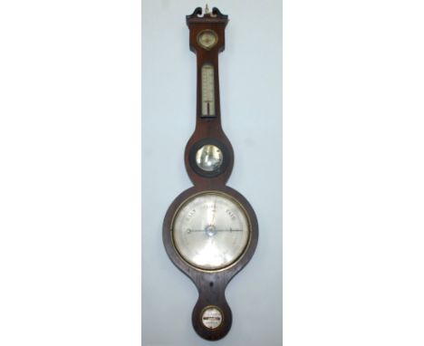A mahogany banjo wall barometer, 19th century, by Collins & Son, Ipswich, width 20cm silvered dial, height 98cm.