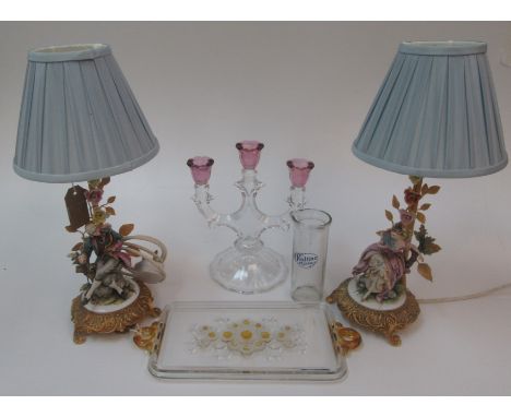 Miscellaneous continental porcelain and a glass Ovaltine mixer, tray and candelabra.