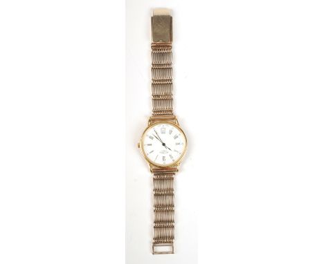 A 9ct gold patent multi-bar gate link gentleman's wristwatch strap mounted on a later Rotary wristwatch. 