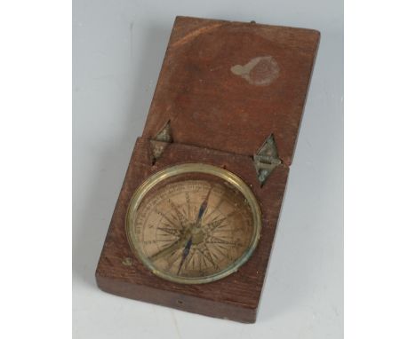 A late Georgian mahogany cased pocket compass with 4cm paper rose. 