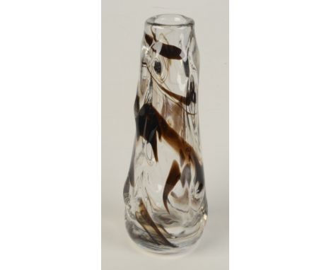 A Whitefriars 'Knobbly' glass vase, 1964-1969, designed William Wilson and Harry Dyer, the clear glass with brown streaky dec