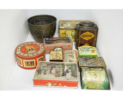 A selection of vintage biscuit and other tins, including: coffee tin; Edinburgh Castle Tattoo tin; GWS biscuit tin; Mazawatte