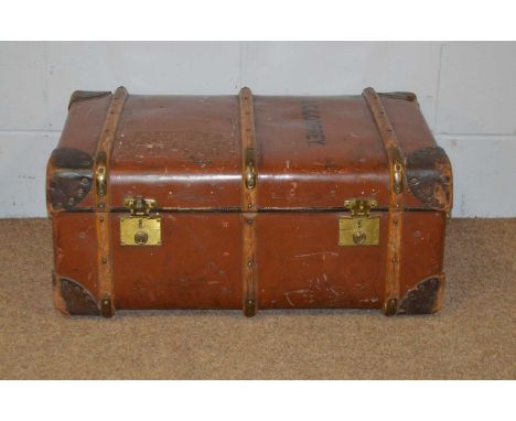A vintage steamer travel trunk, by Jones Trunks &amp; Portmanteaus, Saddler High St, Croydon, mahogany and brass bound, with 