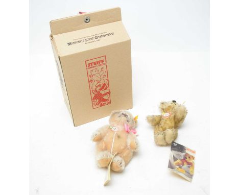 A Steiff historic miniatures Jackie 1953 teddy bear, button and label to ear, 16cms high; together with a Steiff Petsy 1928 t