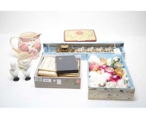 Assorted collectible wares, including: A model Coronation coach; camera scope and cards; 1950's glass Christmas tree bauble d