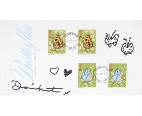 Damien Hirst (b.1965) Butterflies Signed, pen drawn on a Post Office First Day Cover, 11.5cm by 21.5cm Artist's Resale Rights