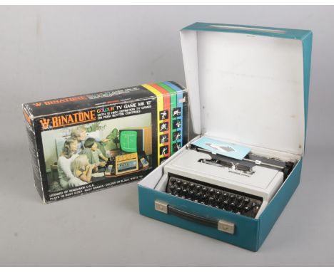 A vintage Binatone MK10 in original box together with an Olivetti Dora portable typewriter.  