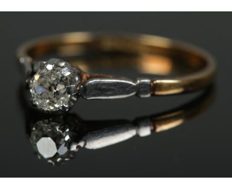 An 18ct gold and platinum diamond solitaire ring approx. .5 carat. Size Q, 1.9g.  