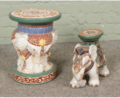Two ceramic plant stands formed as decorative Elephants.  
