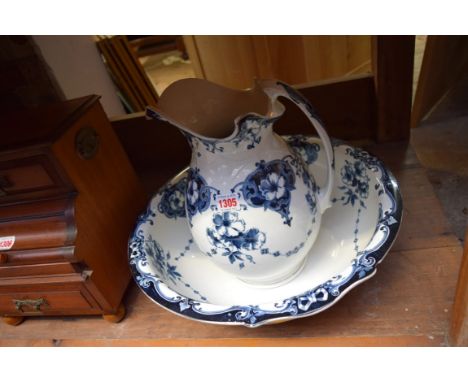 A Myott, Son & Co blue and white jug and basin set. 