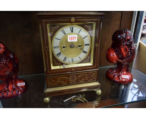 An antique mahogany and brass inlaid mantel clock, dial inscribed 'Payne, London', with twin fusee bell striking movement, 35