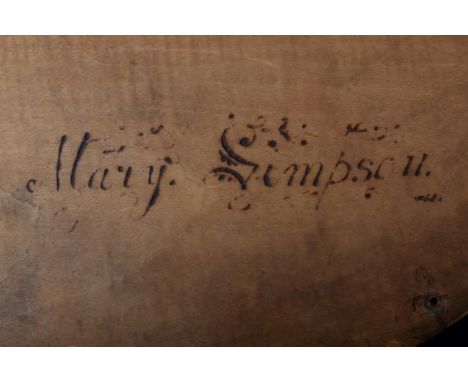 A 19th century pokerwork two tier wall shelf, inscribed 'Mary Simpson', 69cm wide. 