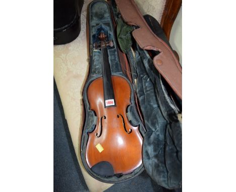 An antique Continental violin, labelled 'Boussu, Luthier, 1755', with 14in back, with bow, inscribed 'Vuillaume, Paris', tota