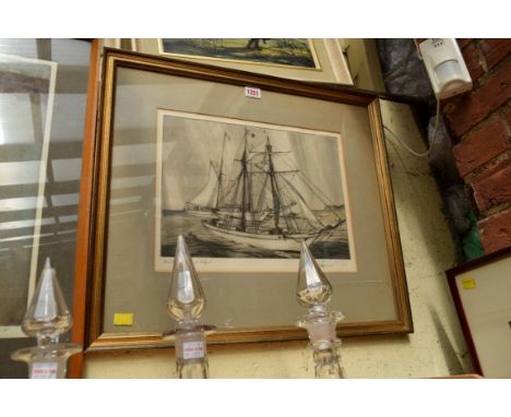 * Horton, 'French Schooners at Helford', signed, titled and numbered 3/75, coloured etching, pl.25 x 35cm.