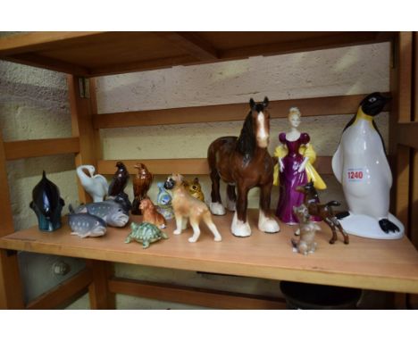 A collection of figures, to include examples by Beswick, Poole, Wade, Royal Doulton, Royal Worcester, and Bing and Grondahl. 