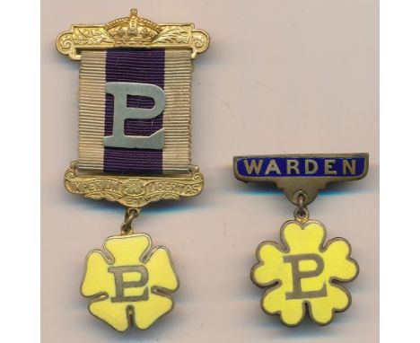 Primrose League badges. Associate Full Dress Badge and Warden Badge. Both badges in good order with enamel intact.