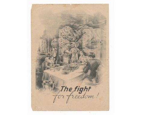 ‘The Fight for freedom!’ Second World War airborne German Propaganda leaflet, front depicts Dwight Eisenhower eating dinner i