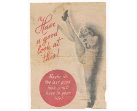 Have a good look at this! - Second World War German airborne Propaganda leaflet. Front depicts an attractive cheerleader with