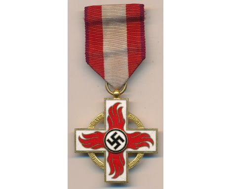 Germany, Third Reich Gold Fire Brigade Cross, First Class, with enamel central detailing, arms in white enamel with red ename