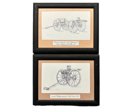 Pair of limited edition Gatling gun prints by R. S. Driver, ’45 Inch Gatling gun for Naval service 1879’ edition 2/250 signed