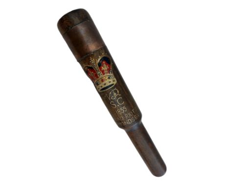 Victorian 1855 Special Constabulary Bread Riots Bermondsey wide headed wooden commemorative truncheon, gilt hande painted wit