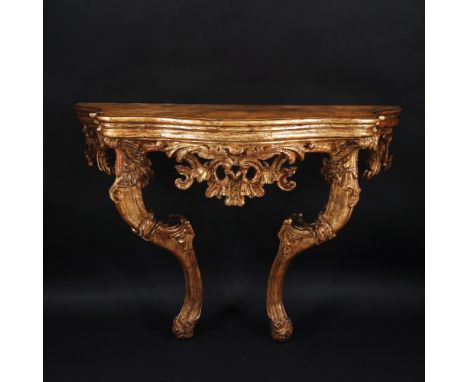 A Neapolitan mecca gilt wood console, 18th century 90x127x53cm.