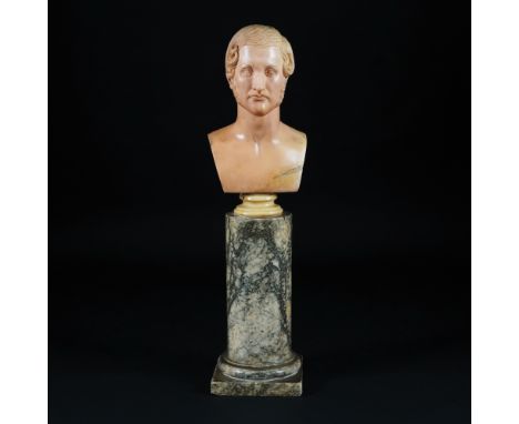 Barbato Cipriani A male bust, 1850a giallo antico sculpture on a marble column socle, 34cm. total heightSigned and dated on t