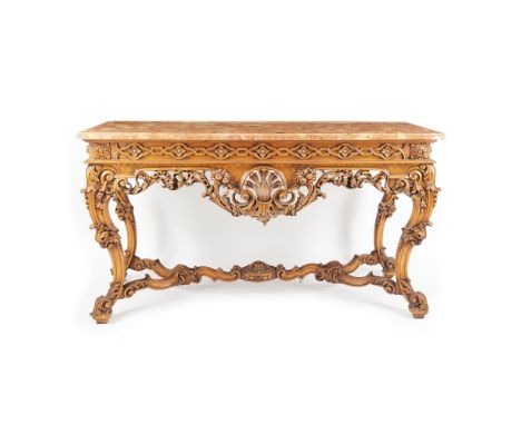 A Roman carved wood marble top large console, De Capitani, 20th century 92x170x64cm.