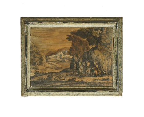 3 Italian fake marble painted wood frames, Marche, 18th century each containing a print, front sight 23,5by32cm. each (some d