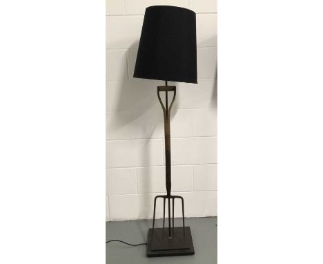 Vintage garden fork standard lamp, 120cm without shade, base 30.5cm squareDue to the nature and fragility of the lots in this