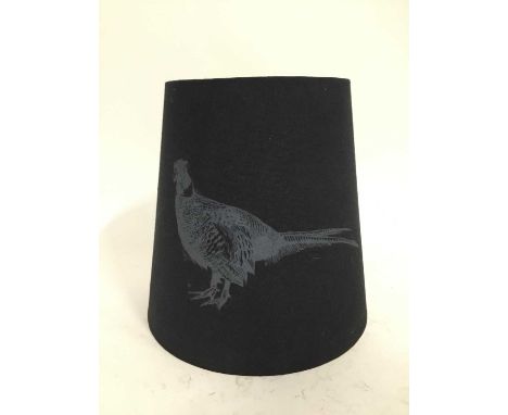 Black linen tapered lamp shade decorated with a pheasant, 36cm highDue to the nature and fragility of the lots in this auctio