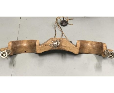 Oxen Yoke pendant light, 131cm across, with three lights, on 10.5cm ceiling fixingDue to the nature and fragility of the lots