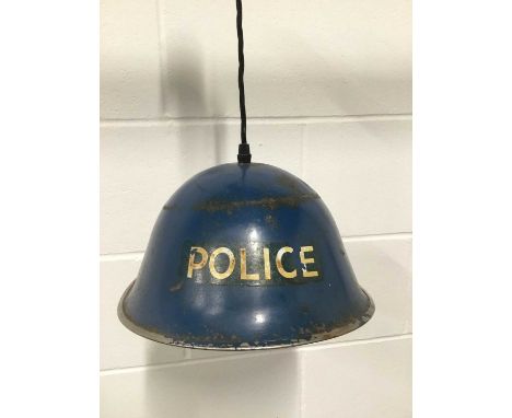 Police Helmet hanging light, 28cm x 32cm x 18cm, with 7cm diameter circular ceiling fittingDue to the nature and fragility of