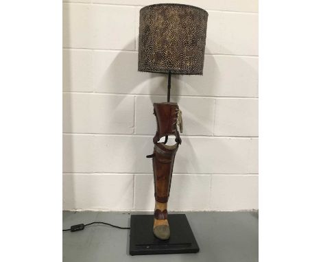 Vintage Prosthetic Leg lamp with Guinea fowl drum shade, 104cm high with shade, on 30cm x 30cm baseDue to the nature and frag