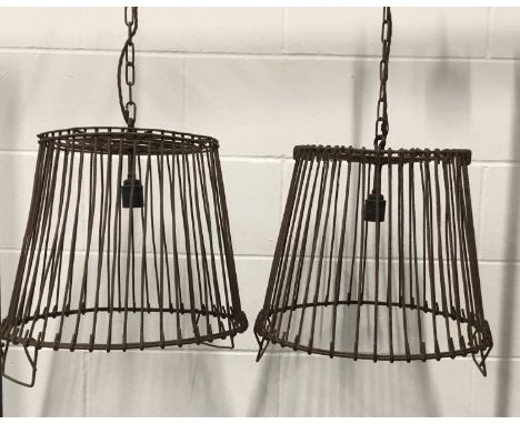 Two Mussel Basket hanging lights, height 34cm x top diameter 30cm x base 42cm, with 9.5cm ceiling fixing (2)