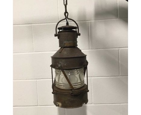 Hanging Lantern light, 44cm high, 20cm base with chain and ceiling fitting 10cm diameterDue to the nature and fragility of th