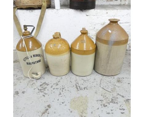 Four large stoneware flagons, tallest 52cm.named to S Keys and Co, Style and Winch ltd, Maidstone (converted to table lamp, u
