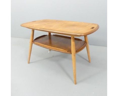 ERCOL - A mid-century elm model 457 Butler's tray two-tier coffee table. With maker's label. 74x45x45cm.Good condition. 