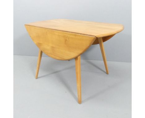 ERCOL - A mid-century Windsor bow-end drop leaf dining table. 113x73x61cm 