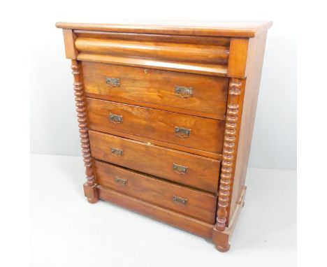 A Victorian mahogany Scottish chest, with ogee frieze drawer, 4 further long drawers under, bobbin turned pilasters, and rais