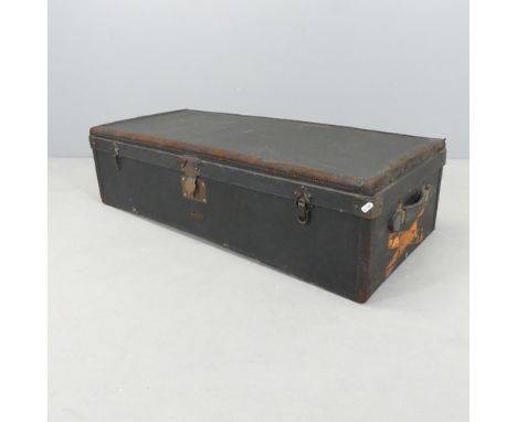 A French leather bound steamer trunk. 106x28x46cm.
