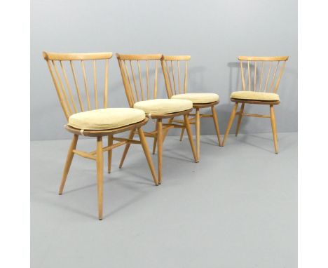 ERCOL - A mid-century set of four elm and beech model 449 bow top Windsor dining chairs