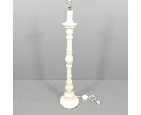An alabaster standard lamp. Height to bayonet 135cm.Will turn on when plugged in. Not PAT tested. 