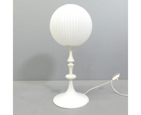 Temde, a 1960s Swiss table lamp, the fluted glass shade on whitewood and metal knopped stem and tulip base. Diameter of shade