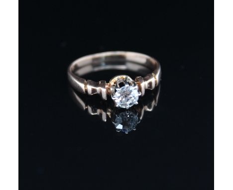Vintage Ring mit einem Diamanten, ca. 0,40 ct  Material: geprüft auf 14 kt Gelb- / Rotgold Diamanten: 1 Diamant im Altschliff