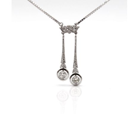 Collier mit ges. ca. 0,30 ct Diamanten  Material: Schloß auf Platin / Silber und Kette auf 750 Weißgold getestet, Anhänger 58