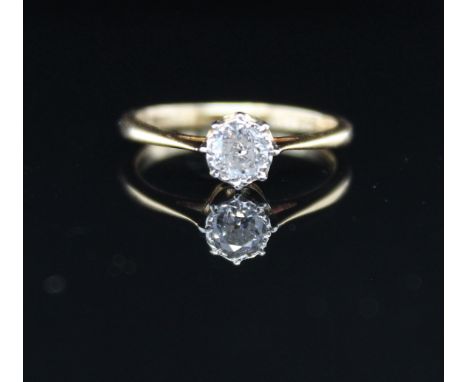 Ring mit einem Diamanten, ca. 0,20 ct  Material: 18 kt Gold und Platin  Diamanten: 1 Diamant im Übergangsschliff, ca. 0,20 ct