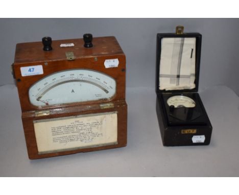 A vintage wooden cased Ameter and a Ferranti light tester.