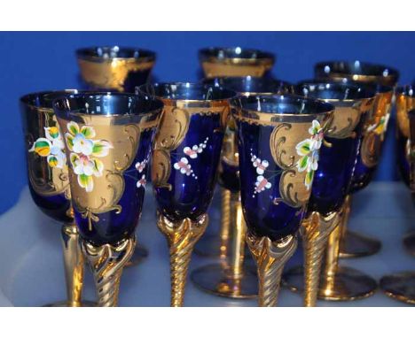 BOHEMIAN GLASS CLARET JUG AND DECANTER
together with six wine glasses and six flutes